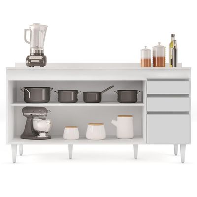 Balcão Gabinete Para Pia Com Tampo 160cm Arkansas Branco - Lumil