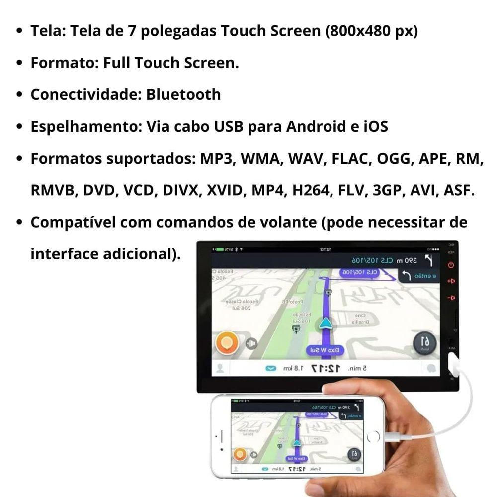 Central Multimídia 2 Din Mp5 Tiguan Câmera Moldura Tela Pt