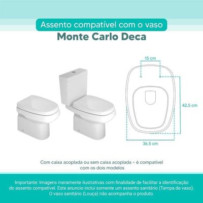 Assento Sanitário Tampa De Vaso Branco Mdf Laqueado Monte Carlo Para Bacia Deca