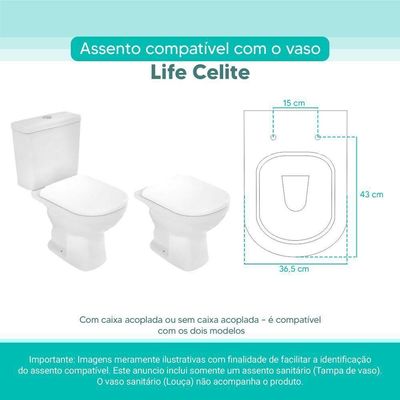 Tampa Vaso Sanitário Madeira Laqueada Life Branco Para Bacia Celite