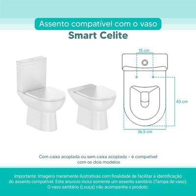 Assento Sanitário Tampa De Vaso Branco Mdf Laqueado Smart Para Bacia Celite