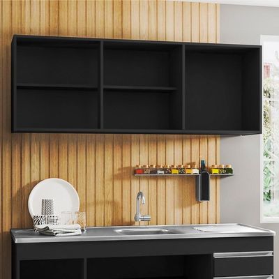 Armário Aéreo De Cozinha 150cm 3 Portas Argélia Preto - Lumil