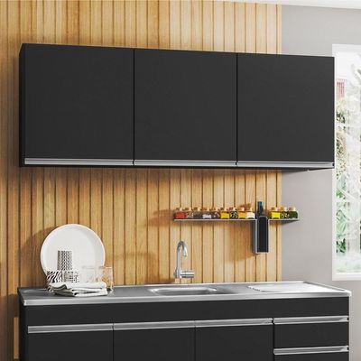 Armário Aéreo De Cozinha 150cm 3 Portas Argélia Preto - Lumil