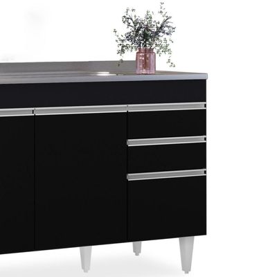 Balcão Gabinete Com Pia Inox 120cm Michigan Preto - Lumil