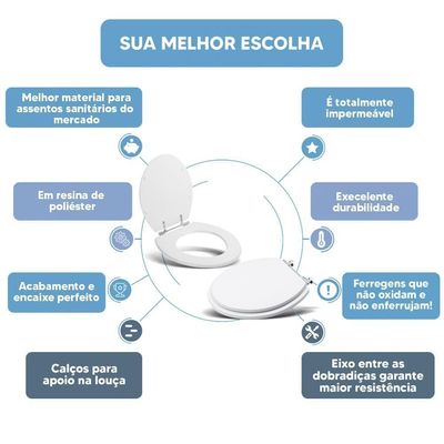 Assento Sanitário Tampa De Vaso Branco Resina Poliester Azalea Para Bacia Celite