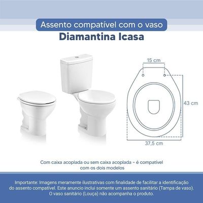 Assento Sanitário Tampa De Vaso Branco Resina Poliester Diamantina Para Bacia Icasa