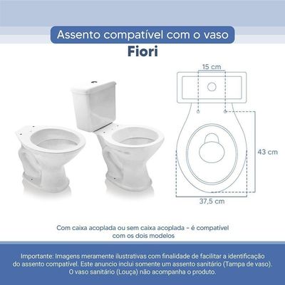 Assento Sanitário Tampa De Vaso Branco Resina Poliester Fiori Para Bacia Fiori