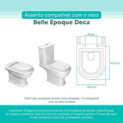 Assento Sanitário Tampa De Vaso Branco Mdf Laqueado Belle Epoque Para Bacia Deca