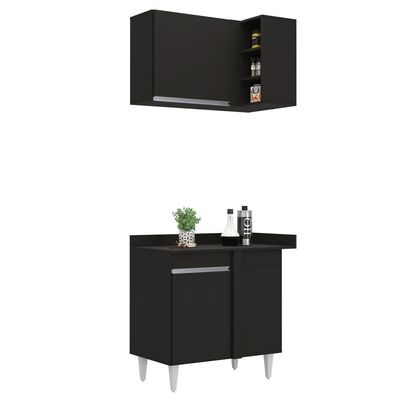 Armário De Cozinha Modulado De Canto Direito 5 Peças Cp44 Balcão Com Tampo Preto - Lumil