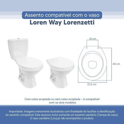 Assento Sanitário Tampa De Vaso Branco Resina Poliester Loren Way Para Bacia Lorenzetti