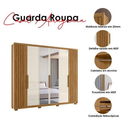 Guarda Roupa Casal Ambiente Araguaia 6 Portas Freijó Off White Com Espelho - Moval