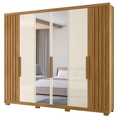 Guarda Roupa Casal Ambiente Araguaia 6 Portas Freijó Off White Com Espelho - Moval