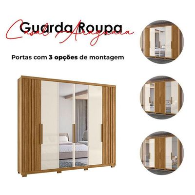 Guarda Roupa Casal Ambiente Araguaia 6 Portas Freijó Off White Com Espelho - Moval