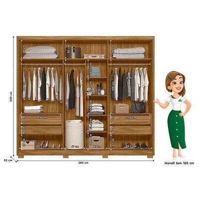 Guarda Roupa Casal Ambiente Araguaia 6 Portas Freijó Off White Com Espelho - Moval