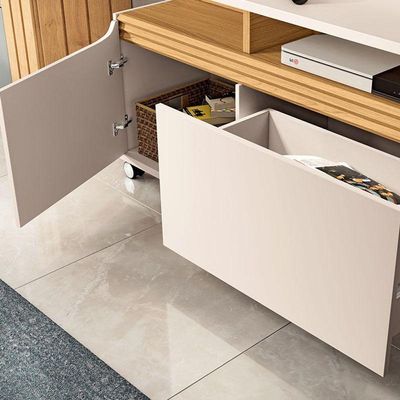 Estante Home Theater Quantum Off White Cinamomo E Aparador Infinity Off White - Hb Móveis