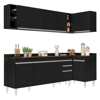 Armário De Cozinha Modulado De Canto Esquerdo 5 Peças Cp53 Balcão Com Tampo Preto - Lumil