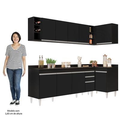 Armário De Cozinha Modulado De Canto Esquerdo 5 Peças Cp53 Balcão Com Tampo Preto - Lumil