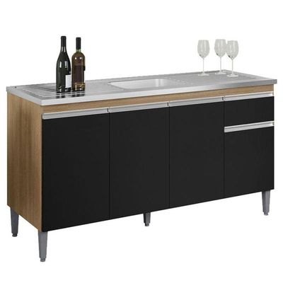 Balcão De Pia Ambiente Tatiane 145 Cm Amêndoa Preto - Ajl