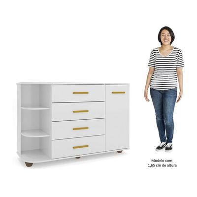 Cômoda Infantil Com Cantoneira E 4 Gavetas 100% Mdf New Lorena Branco - Phoenix