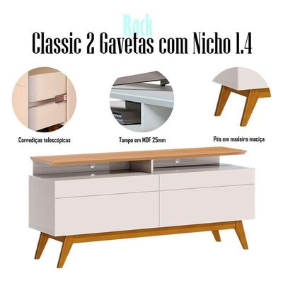 Rack Bancada Ambiente Classic 2 Gavetas Com Nicho 1.4 Off White Nature - Imcal