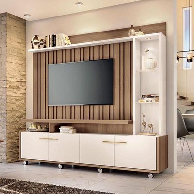 Estante Home Theater Titan Castanho Off White - Hb Móveis