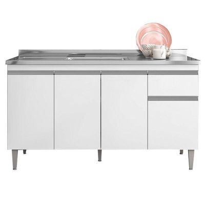 Balcão De Pia Ambiente Tatiane 145 Cm Branco Brilho - Ajl