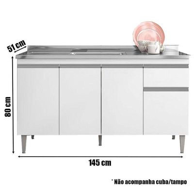 Balcão De Pia Ambiente Tatiane 145 Cm Branco Brilho - Ajl