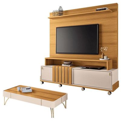 Estante Home Theater Bold E Mesa De Centro Cadenza Cinamomo Off White - Hb Móveis