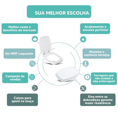 Assento Sanitário Tampa De Vaso Branco Mdf Laqueado Stylus Para Bacia Celite