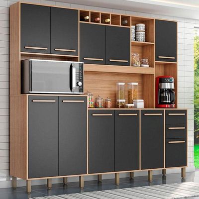Kit Cozinha Compacta Petra Cinamomo Grafite - Valdemóveis