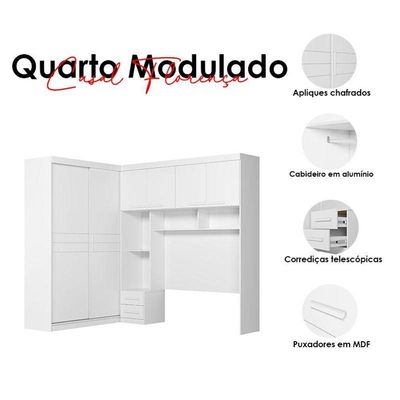 Quarto Modulado Casal Florença Branco Brilho - Moval