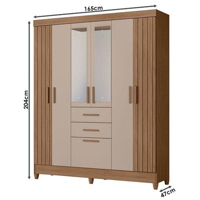 Guarda Roupa Solteiro Ambiente Malta 7 Portas Carvalho Fendi Com Espelho - Moval