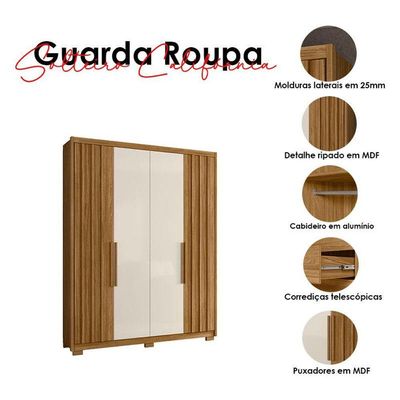 Guarda Roupa Solteiro Califórnia 4 Portas Freijó Off White - Moval