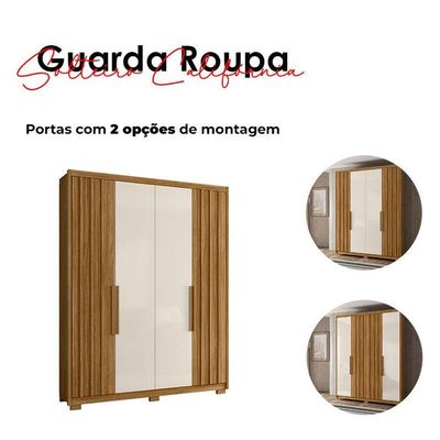 Guarda Roupa Solteiro Califórnia 4 Portas Freijó Off White - Moval