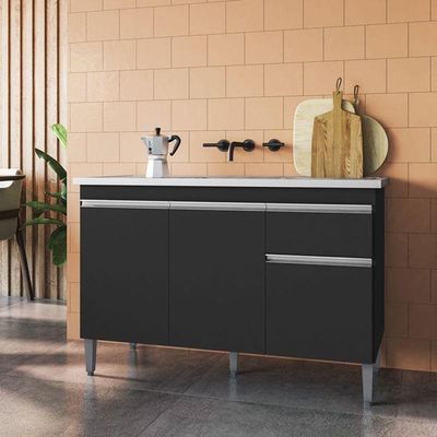 Balcão De Pia Tatiane 150 Cm Preto Fosco - Ajl