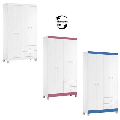 Berço Americano Lara Com Colchão Gazin E Guarda Roupa Ternura Baby 4 Portas Branco Flex - Incorplac