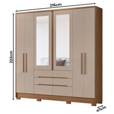 Guarda Roupa Casal Ambiente San Francisco 6 Portas Carvalho Fendi Com Espelho - Moval