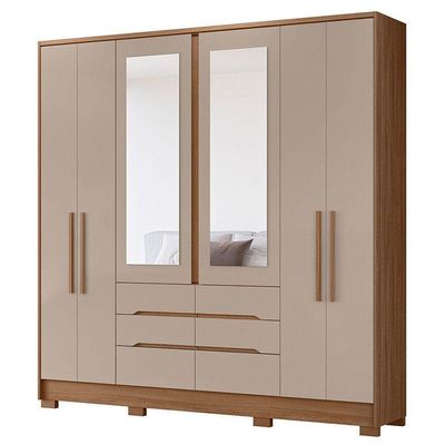 Guarda Roupa Casal Ambiente San Francisco 6 Portas Carvalho Fendi Com Espelho - Moval