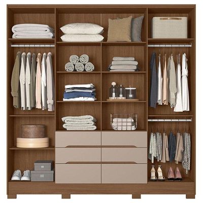 Guarda Roupa Casal Ambiente San Francisco 6 Portas Carvalho Fendi Com Espelho - Moval