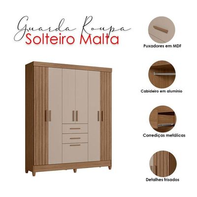 Guarda Roupa Solteiro Malta 7 Portas Carvalho Fendi - Moval