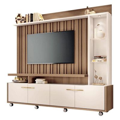 Estante Home Theater Titan E Aparador Vivant E Mesa De Centro Cadenza Castanho Off White - Hb Móveis