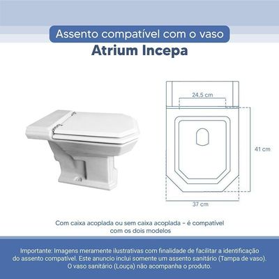 Assento Sanitário Tampa De Vaso Branco Resina Poliester Atrium Para Bacia Incepa