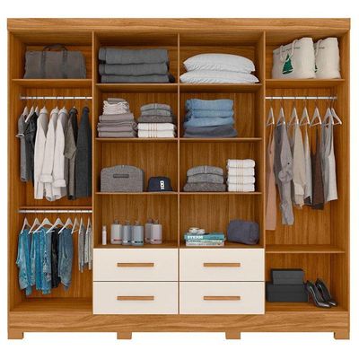 Guarda Roupa Casal San Lorenzo 8 Portas Freijó Off White Com Espelho - Moval