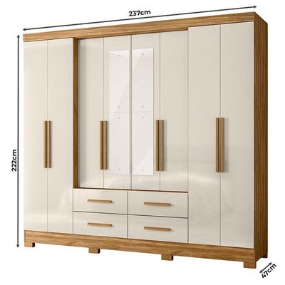 Guarda Roupa Casal San Lorenzo 8 Portas Freijó Off White Com Espelho - Moval