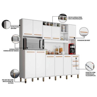 Kit Cozinha Compacta Petra Branco Cinamomo - Valdemóveis