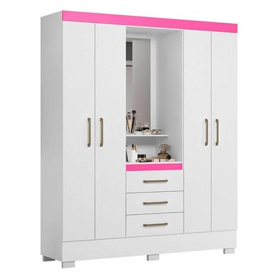 Guarda Roupa Infantil Paris 2045150 Branco Rosa Flex - Aramóveis