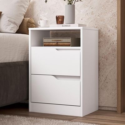 Kit 2 Mesas De Cabeceira Sole 2 Gavetas Flex Branco Fosco - Móveis Albatroz Branco Fosco