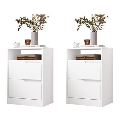 Kit 2 Mesas De Cabeceira Sole 2 Gavetas Flex Branco Fosco - Móveis Albatroz Branco Fosco