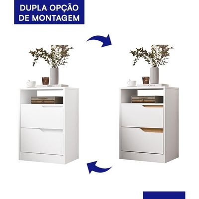 Kit 2 Mesas De Cabeceira Sole 2 Gavetas Flex Branco Fosco - Móveis Albatroz Branco Fosco