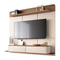 Home Suspenso Galax Castanho Off White E Mesa De Centro Sky Com Tampo De Vidro Castanho- Hb Móveis